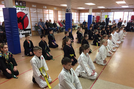 Karate class for children utilising the merit badges system